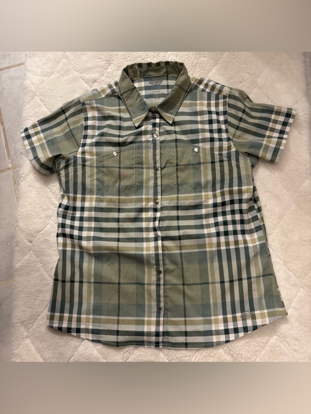 Dickies Cooling Temp iQ Green Plaid Snap Buttons Women's Shirt Large